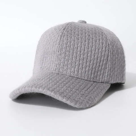 Women Warm Knitted Baseball Cap Winter Plush Textured Curved Brim Adjustable Solid Color Casual Fashion Outdoor Sun Hat
