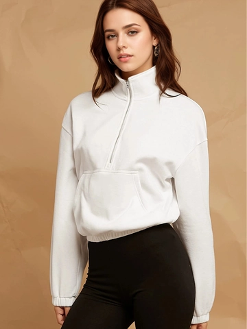 Women's Quarter Zip Sweatshirt Polyester Cotton Blend Pullover With Kangaroo Pocket Casual Loose Fit Stand Collar Top