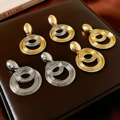 Orecchini Pendenti Rotondi Multistrato A Spirale Geometrica In Lega Con Perno In Argento Gioielli Di Moda Minimalisti
