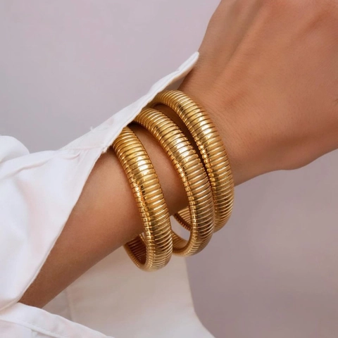 Bracelet Tubogas En Acier Inoxydable Rétro Bracelet Élastique Style Tuyau À Gaz Minimaliste Bijoux Pour Femmes