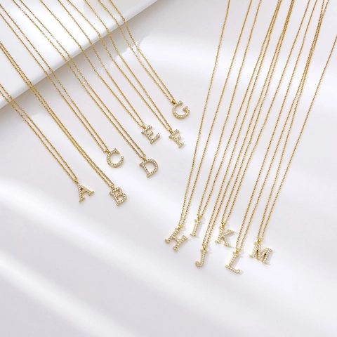 Initial Letter Pendant Necklace Titanium Steel Zircon Micro Pave Gold Plated Minimalist Elegant Jewelry For Women