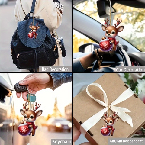 Weihnachts Rentier Anhänger Acryl 2D Flach Cartoon Hirsch Ornament Für Auto Rucksack Haus Feiertag Weihnachtsbaum