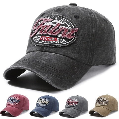 Gorra De Béisbol De Algodón Lavado Retro Bordado Ajustable Hebilla Metálica Protección Solar Unisex