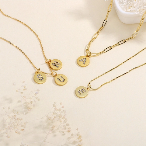 DIY Alfabet Letter Hangers Verguld Koper Ronde Initiaal Charms Met Zirkonia Voor Sieraden Maken
