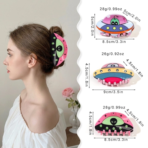 Acrylic UFO Alien Spaceship Hair Claw Clip Cartoon Colorful Shark Clip Hair Accessory For Women Updo