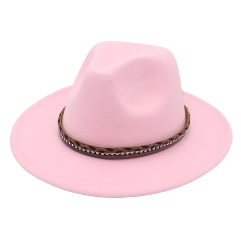 Wide Brim Fedora Hat Wool Felt Ethnic Braided Band Rhinestone Decoration Jazz Style For Women Men Winter Autumn