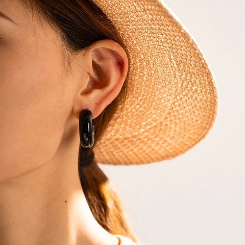 Boucles d'Oreilles Créoles Minimalistes en Acier Inoxydable Plaqué Or 18K Forme C Épaisses pour Femmes Bijoux Géométriques Creux