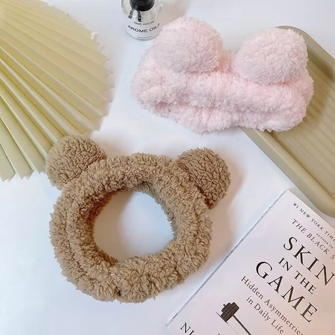 Plush Bear Ear Headband Soft Faux Fur For Face Washing Makeup Skincare Mask Cute Animal Style For Women Girls