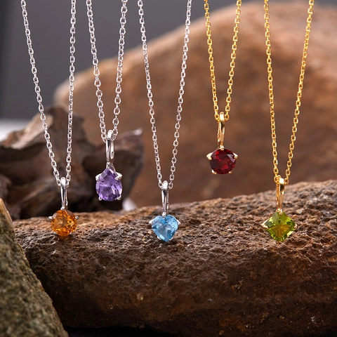 Natural Topaz Amethyst Citrine Garnet Heart Pendant Necklace 925 Sterling Silver Gold Plated Gemstone Jewelry For Women Gift