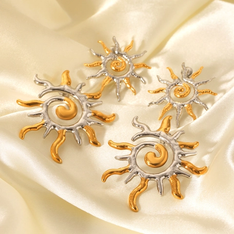 Edelstahl Sonne Flamme Ohrringe Gold Silber Bicolor Vintage Spirale Geometrisch Schmuck Für Damen Künstlerisch