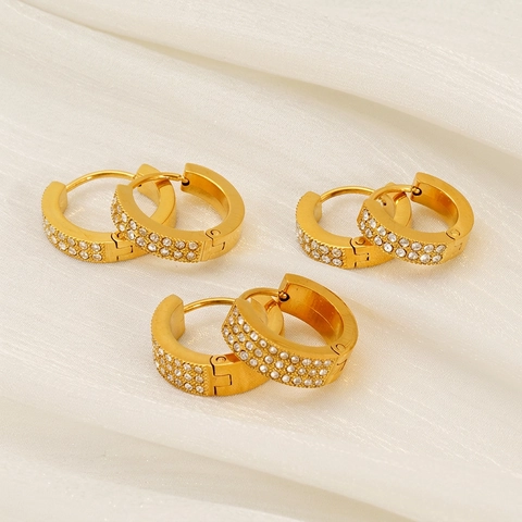 Créoles En Acier Inoxydable Plaquées Or 18K Micro Strass Rondes Huggie Boucles D'oreilles Pour Femmes Style Bureau Luxe