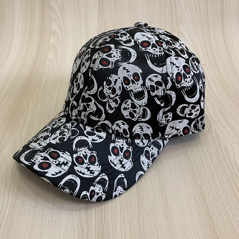 Honkbalpet Met Schedelprint En Rode Ogen Glitter Punk Gothic Stijl Polyester Zonnehoed Voor Heren En Dames