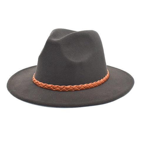 Classic Woolen Fedora Hat Wide Brim Retro Jazz Cap With Braided Belt For Men Women Winter Autumn Fashion