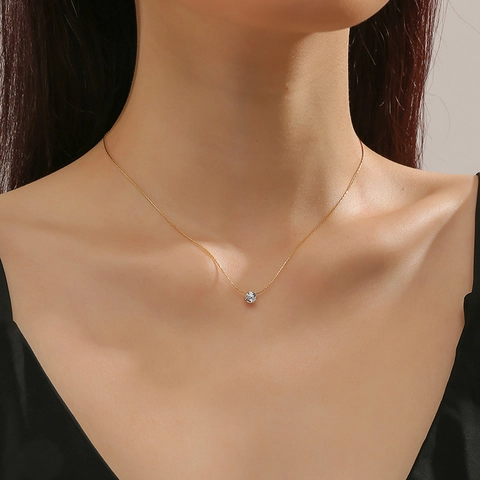 Collar Con Colgante De Circón Redondo Minimalista Acero Inoxidable Chapado En Oro De 18K Cadena De Clavícula Para Mujer Joyería Elegante