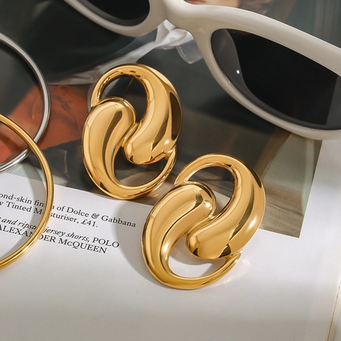 Abstract Twisted Geometric Hoop Earrings Stainless Steel Hypoallergenic Liquid Metal Style Fashion Jewelry For Women
