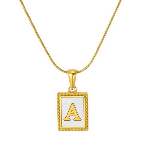 Collar Inicial Acero Inoxidable Chapado En Oro 18K Colgante Letra Concha Rectangular Cadena De Serpiente Para Mujeres Vintage