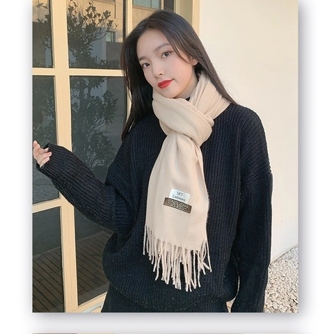 Solid Color Winter Warm Scarf Imitation Cashmere Tassel Shawl Elegant Wrap For Women Soft Comfortable Neckwear