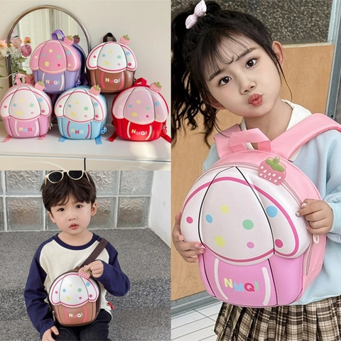 Kids Cupcake Shape Crossbody Bag Cute Cartoon Chest Bag Lightweight Oxford EVA Material For Boys And Girls Daily Outing