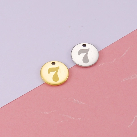 Nummer 7 Runder Anhänger 304 Edelstahl 18K Vergoldet Spiegelpoliert DIY Schmuckherstellung Zubehör Charm