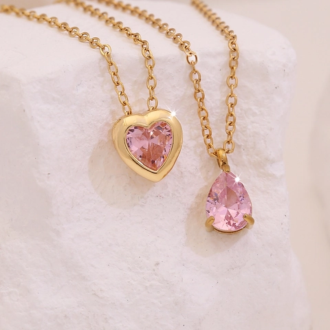 Collana In Acciaio Inossidabile Zircone Rosa Cuore Fiore Farfalla Pendente Elegante Gioielli Oro Per Donne