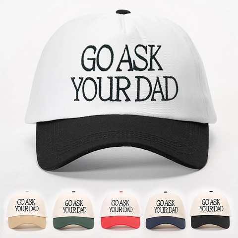 Baseball Cap Embroidered Slogan Go Ask Your Dad Dad Hat Contrast Color Adjustable Cotton Twill Outdoor Sun Shade Hat