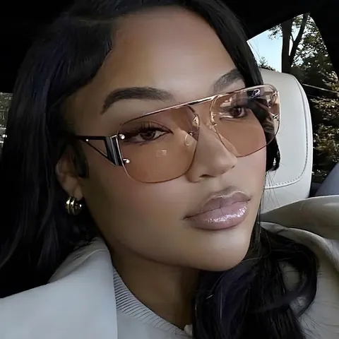 Square Oversized Sunglasses Metal Half Frame Gradient Lens Rhinestone Fashion Retro Punk Hip Hop Eyewear For Women
