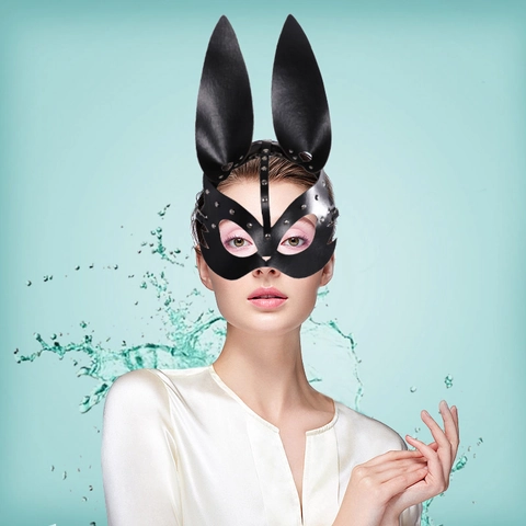 Leder Hasenmaske Bunny Ears Studded Punk Für Maskerade Party Halloween Cosplay Kostüm Zubehör Verstellbar