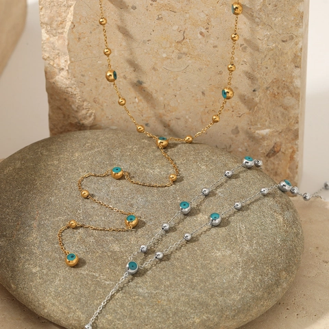Evil Eye Y Shaped Necklace Stainless Steel Enamel Tassel Drop Small Beads Gold Silver Plated Fashion Jewelry For Women