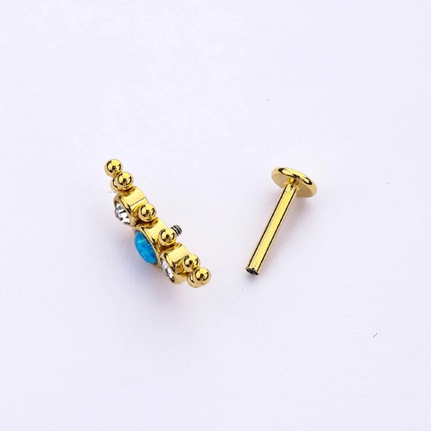 Piercing Lèvre en Acier Inoxydable 316L avec Filetage Interne Zirconia et Opale Artificielle Clou de Cartilage à Dos Plat