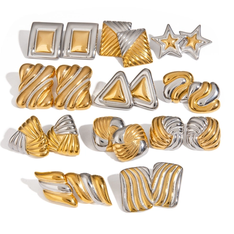 Geometrische Roestvrijstalen Oorbellen Tweekleurig Goud Zilver Verguld Retro Minimalistisch Dames Waterdicht Hypoallergeen Sieraden