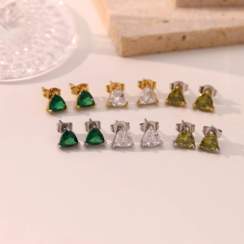 Triangle Cut Zircon Stud Earrings Titanium Steel Geometric Minimalist Sparkling Daily Jewelry Accessory For Women