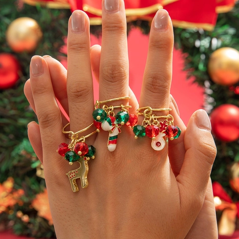 Anelli Pendenti Di Natale Lega Smalto Renna Bastoncino Di Zucchero Campanello Babbo Natale Gioielli Per Feste