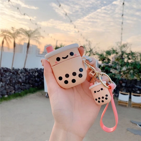 Porte-clés Pendentif en Forme de Tasse de Thé aux Perles Dessin Animé pour Sacs PVC Rose Porte-clés avec Lanière Femme