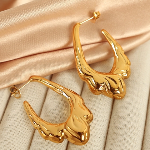 Molten Lava Onregelmatige Vloeibaar Metaal Hoops Roestvrij Staal 18K Vergulde Holle Oorknopjes Punk Street Style Dames