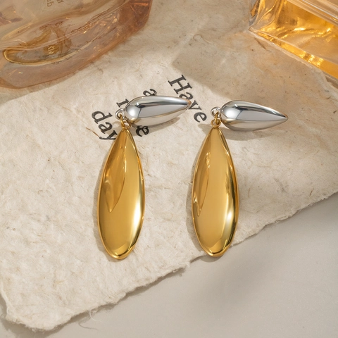 Two-Tone Wassertropfen Ohrhänger Edelstahl Gold Silber Geometrisch Minimalistisch Hypoallergen Wasserdicht Für Frauen