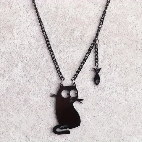 Süße Katze Anhänger Halskette Edelstahl Und Legierung Kreative Fisch Charme Schlüsselbein Kette Schmuck