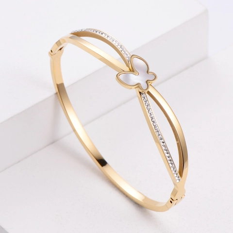 Brazalete De Mariposa Acero Inoxidable 316 Concha Circonita Cierre De Bisagra Moda Coreana Elegante Para Mujer