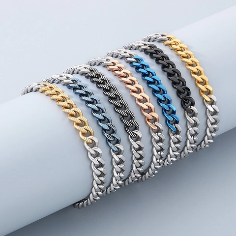 Cubaanse Schakelketting En Armband Roestvrij Staal Tweekleurig Color Block Hip Hop Streetwear Sieraden Voor Heren Dames