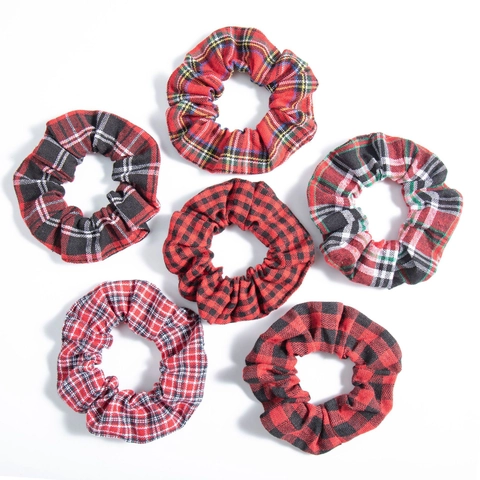 Coleteros De Cuadros De Navidad Vintage Elásticos De Tela Rojo Negro Buffalo Plaid Soporte Para Coleta Retro Para El Cabello