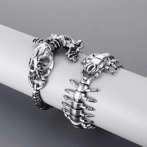 Pulsera Punk De Acero Inoxidable Para Hombre Plata Vintage Ciempiés Cocodrilo Dinosaurio Esqueleto Gótico Brazalete