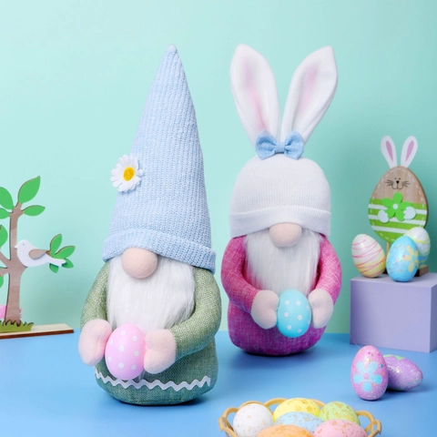 Easter Gnome Plush Doll Burlap Acrylic Rabbit Ear Holding Egg Festive Home Decor Desktop Ornament Spring Holiday Gift