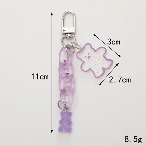 Bear Keychain Candy Color Transparent Acrylic Bag Charm With Thick Chain For Women Girls Cute Fashion Accessory