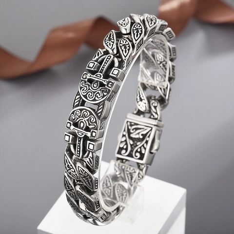 Bracciale da Uomo Vintage Vichingo Egiziano Croce Ankh Punk Acciaio al Titanio Catena Pesante Bracciale Argento Antico Totem Gioielli Regalo