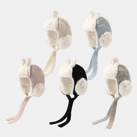 Cappello Con Paraorecchie Orecchie Di Coniglio Peluche Maglia Caldo Antivento Inverno All'aperto Carino Per Ragazze Bambini