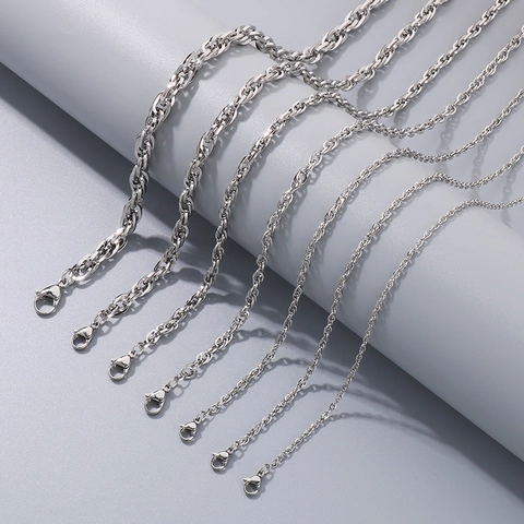 Minimalist Stainless Steel Rope Chain Necklace Bracelet Set For Men Women Electroplated Twisted Chain Fashion Jewelry Gift