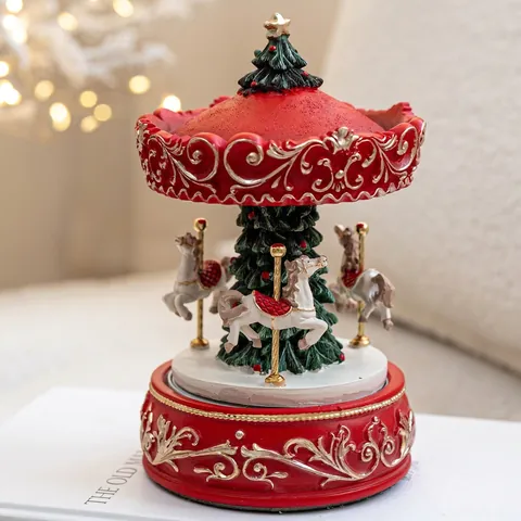Ornamento Musicale Di Natale Resina Giostra Rotante Albero Di Natale Decorazione Da Scrivania Regalo Dipinto A Mano Vintage