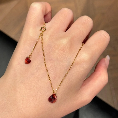 Edelstahl Rote Herz Anhänger Halskette Für Frauen Goldene Kette Zirkonia Eingelegt Elegante Modeschmuck