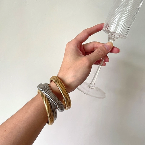 Bracelet Tubogas En Acier Inoxydable Rétro Bracelet Élastique Style Tuyau À Gaz Minimaliste Bijoux Pour Femmes
