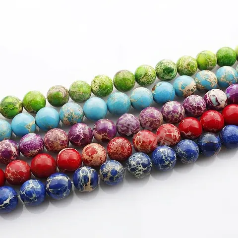 Natural Imperial Jasper Round Loose Beads Sea Sediment Stone Polished Marble Texture For DIY Jewelry Making Bracelet Necklace Crafting