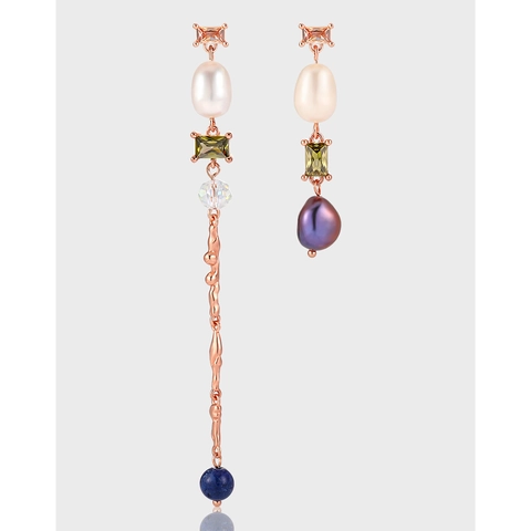 Asymmetric Baroque Freshwater Pearl Zirconia Tassel Earrings With 925 Sterling Silver Post Platinum Rose Gold Plated Women Jewelry